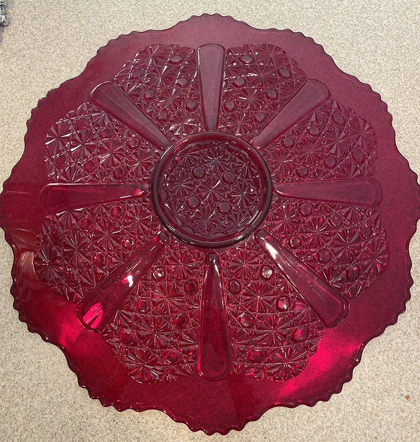 Daisy and Button Ruby Punch Bowl Underplate by L G Wright Glass-1