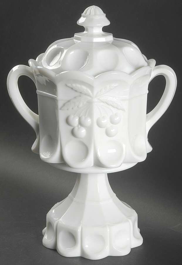 Cherry Milk Glass Cookie Jar & Lid by Westmoreland-1
