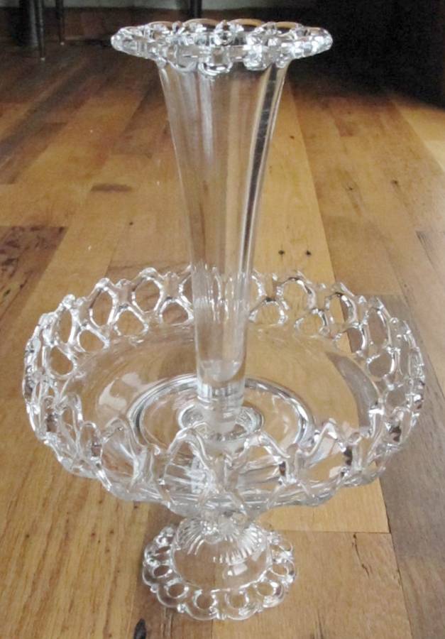 Crystal Lace Footed Epergne Bowl with Vase by Westmoreland-1