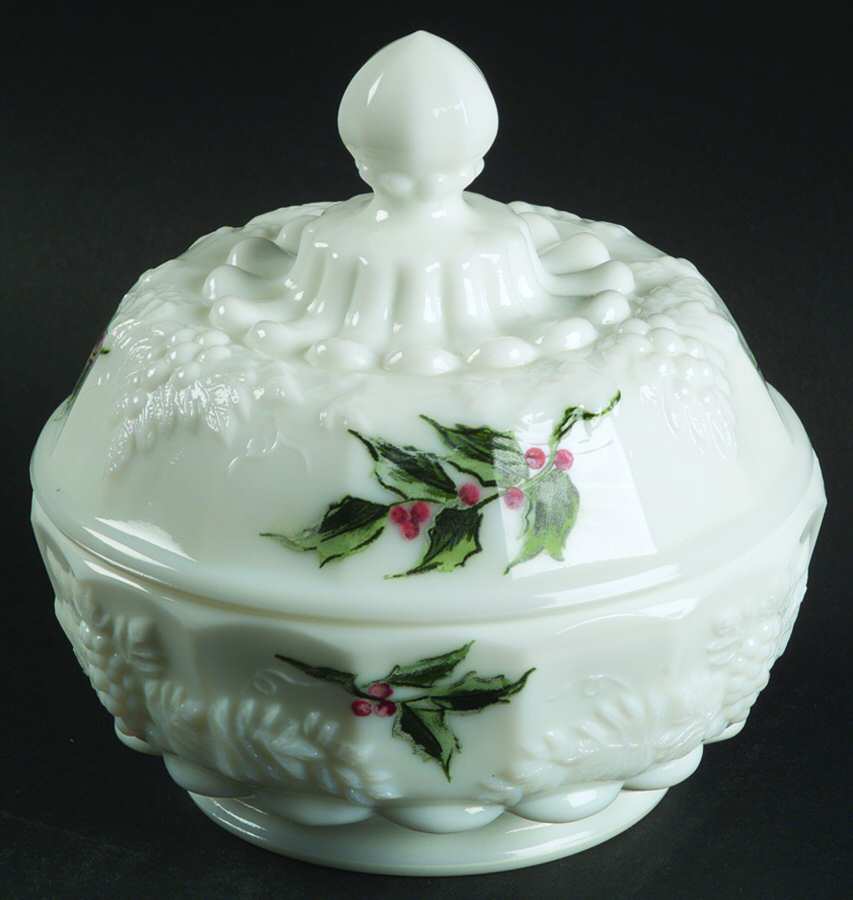 Christmas Bouquet & Holly Round Puff Box with Lid by Westmoreland-1