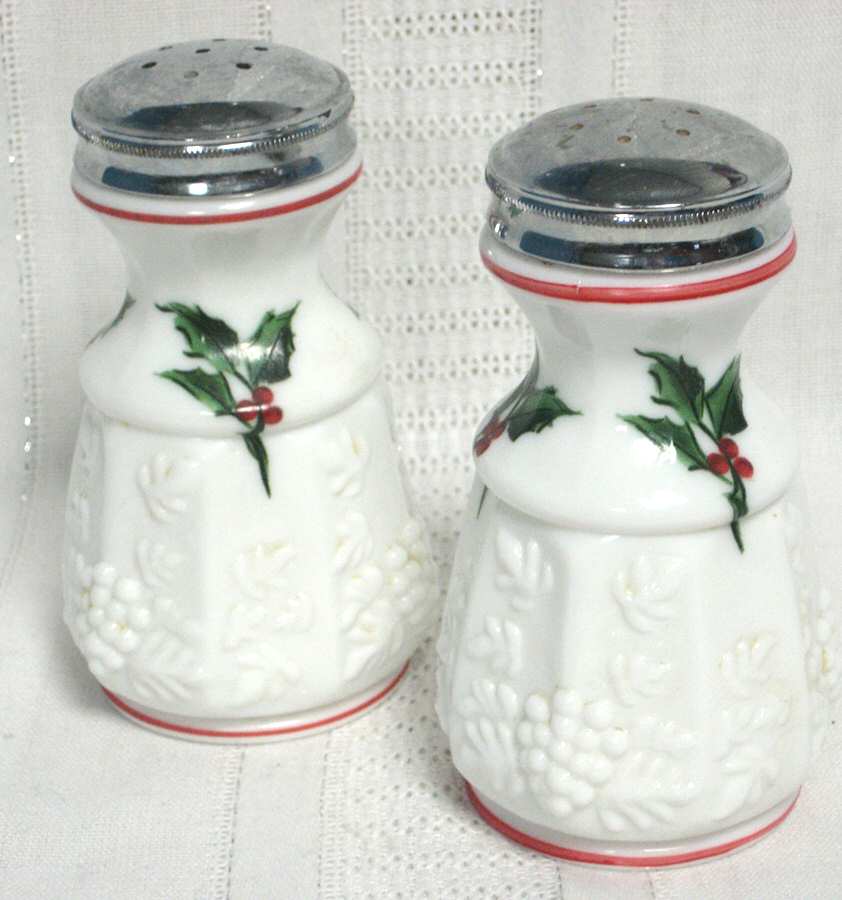 Christmas Bouquet & Holly Salt and Pepper Shakers with Metal Lids by Westmoreland-1