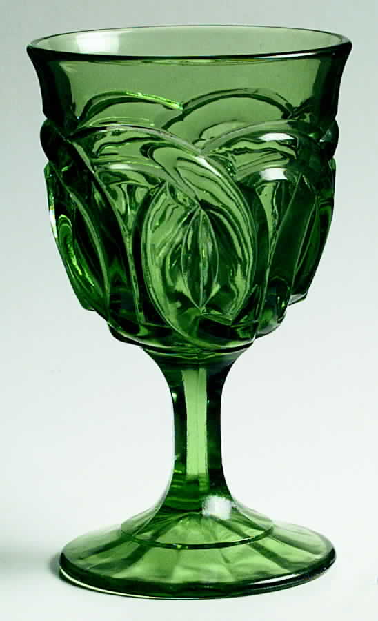 Double Ring Green Water Goblet by L G Wright Glass-1