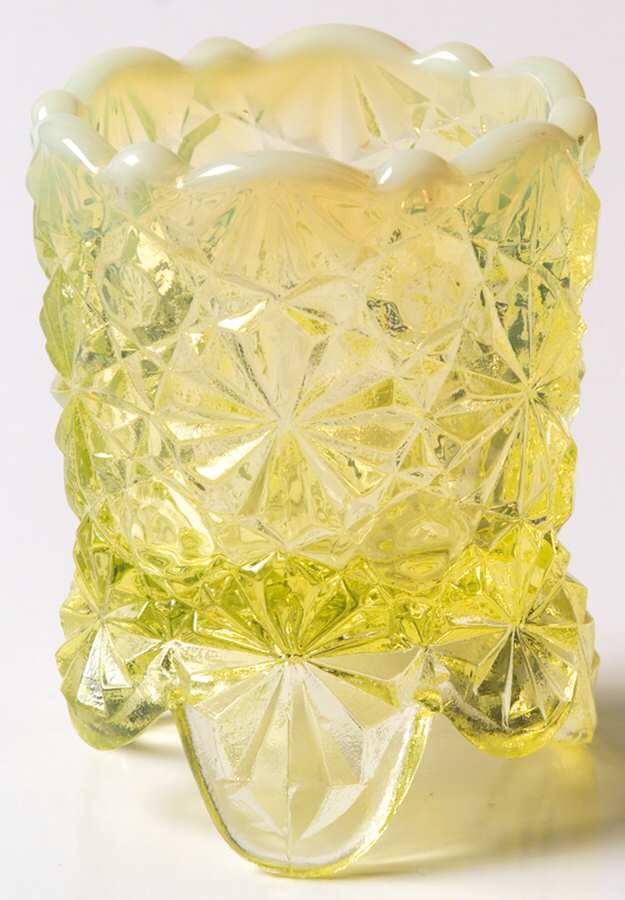 Daisy and Button Vaseline Opalescent Toothpick Holder by L G Wright Glass-1