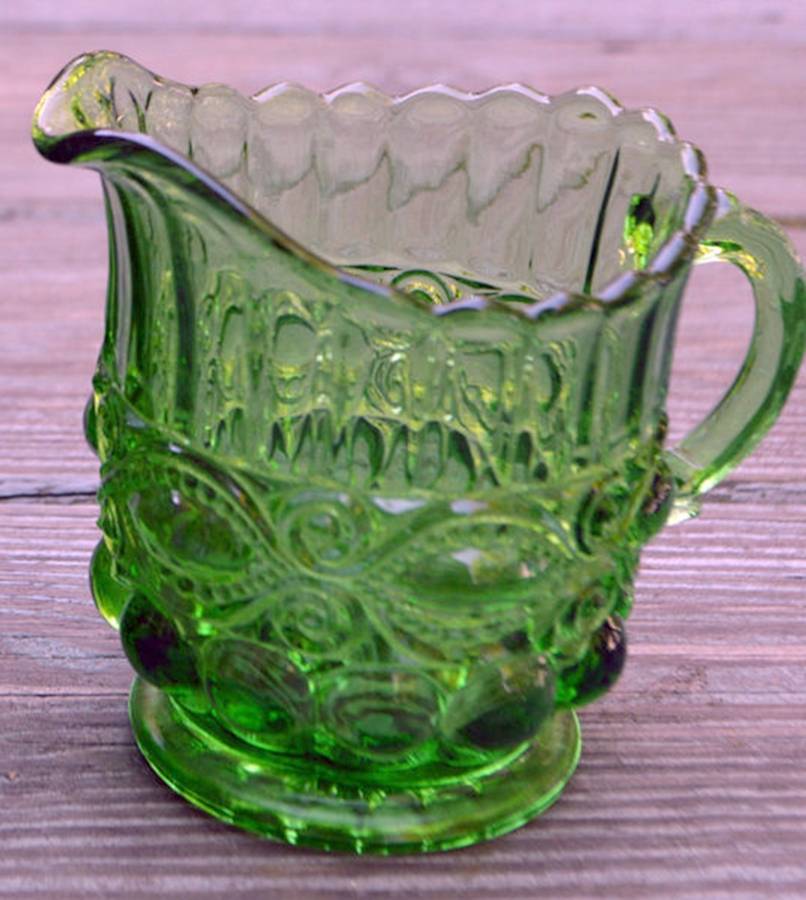 Eyewinker Green Creamer by L G Wright Glass-1