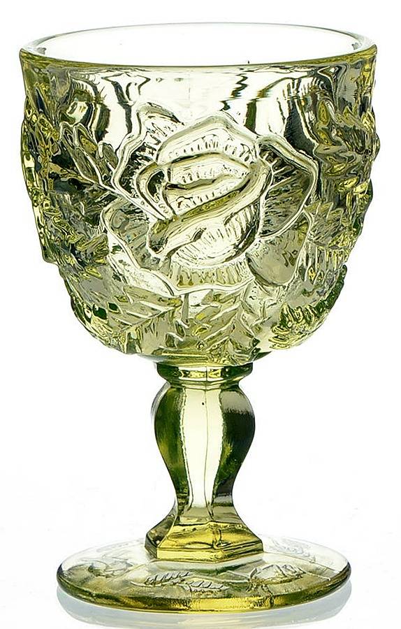 Wild Rose Vaseline Wine Glass by L G Wright Glass-1