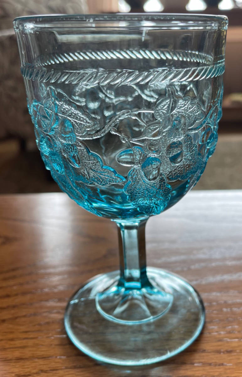 Acorn Blue Water Goblet by L G Wright Glass-1