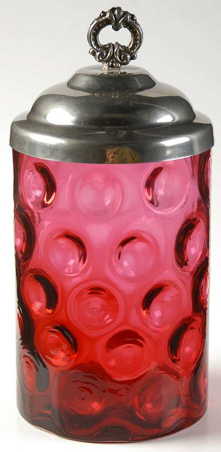 Thumbprint Cranberry Pickle Jar & Metal Lid by L G Wright Glass-1