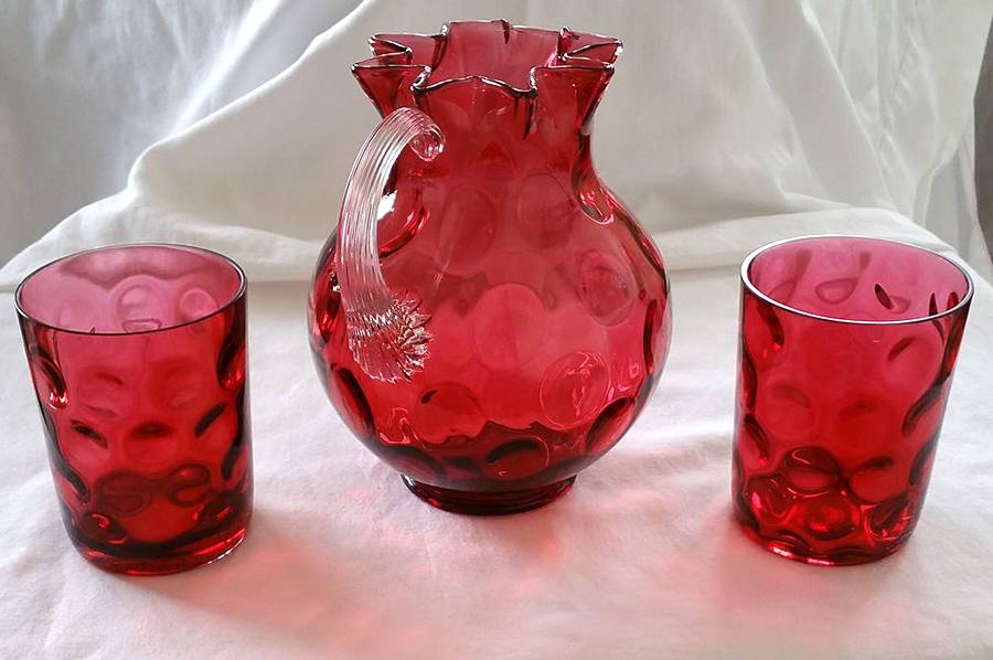 Thumbprint Cranberry Flat Tumbler by L G Wright Glass-1