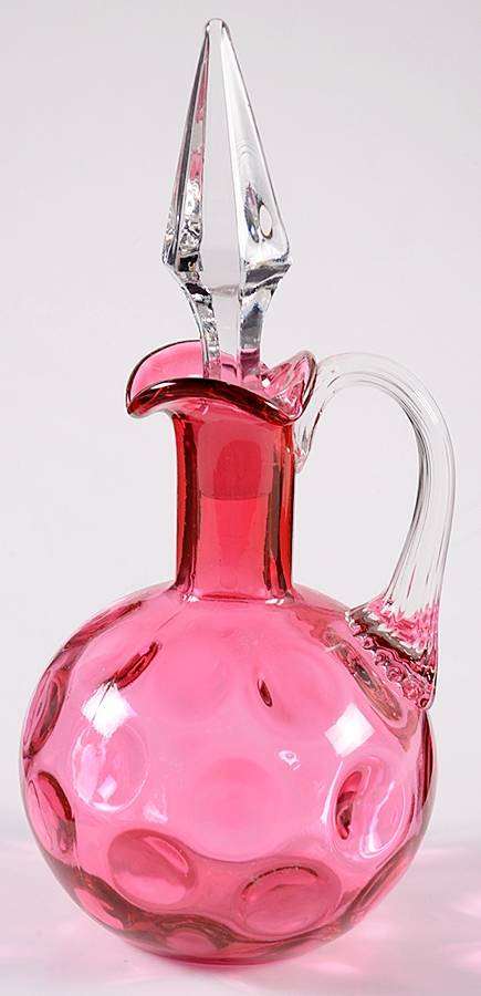 Thumbprint Cranberry Cruet & Stopper by L G Wright Glass-1