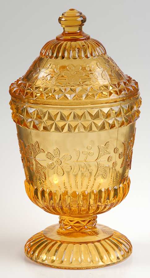 Wildflower Amber Sugar Bowl & Lid by L G Wright Glass-1