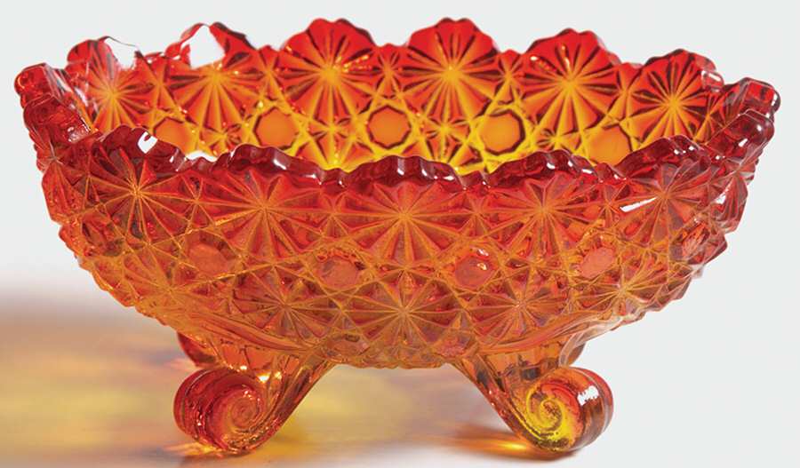 Daisy and Button Amberina 4-Toed Oval Bowl by L G Wright Glass-1