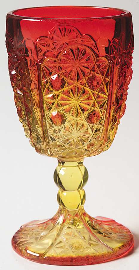 Daisy and Button Amberina Water Goblet by L G Wright Glass-1