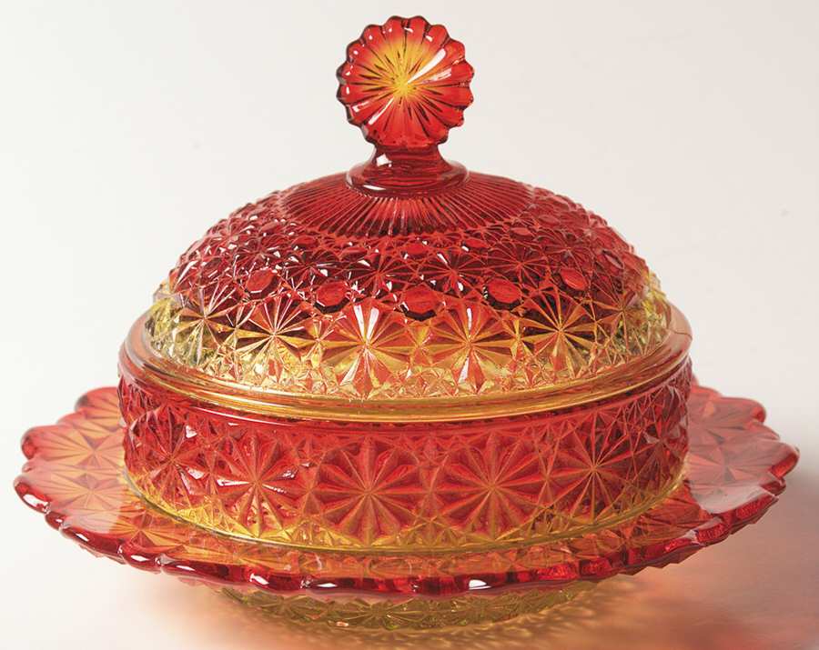 Daisy and Button Amberina Honey Dish & Lid by L G Wright Glass-1