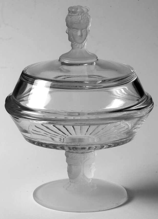 Three Faces 6" Compote & Lid by L G Wright Glass-1