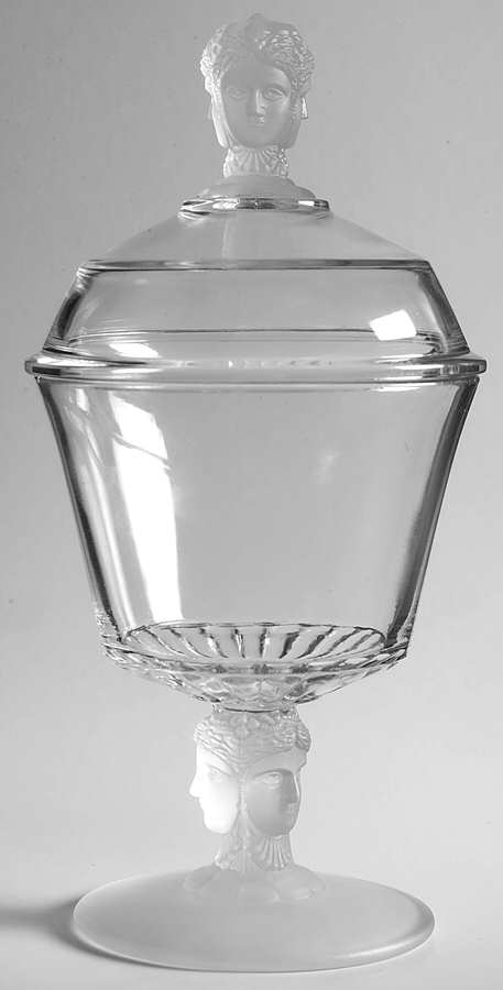Three Faces Footed Sugar Bowl & Lid by L G Wright Glass-1
