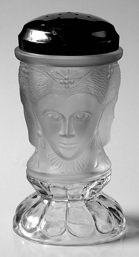 Three Faces Sugar Shaker W/Metal Lid by L G Wright Glass-1