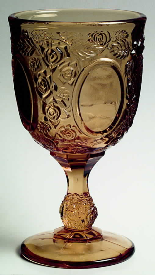 Mirrors and Roses Amber Water Goblet by L G Wright Glass-1