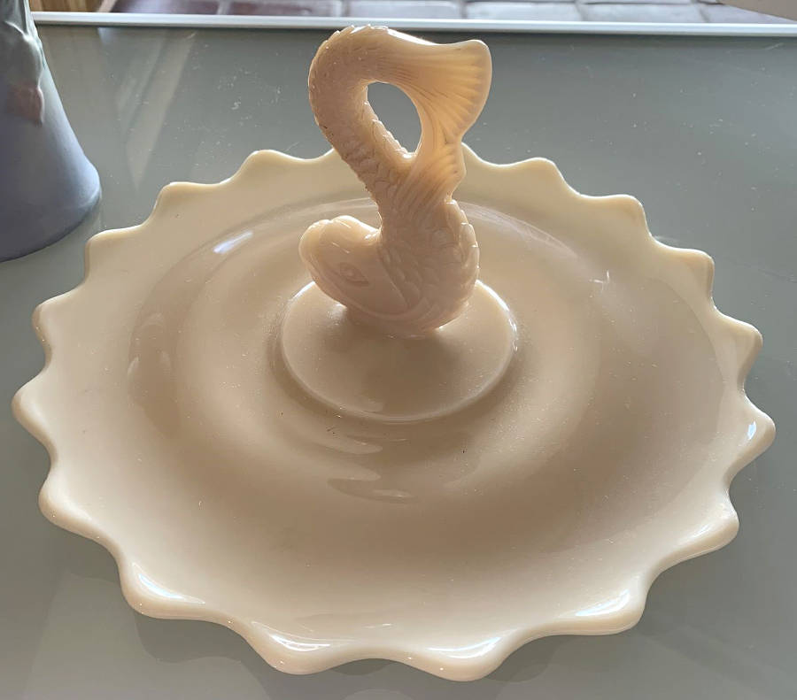 Dolphin Milk Glass Center Handle Tray by Westmoreland-1