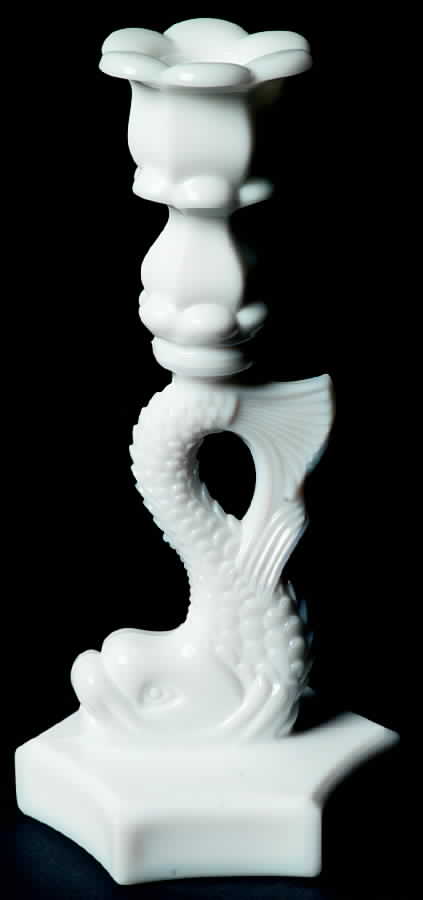 Dolphin Milk Glass 9" Single Light Candlestick by Westmoreland-1