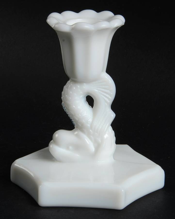 Dolphin Milk Glass 4" Single Light Candlestick by Westmoreland-1