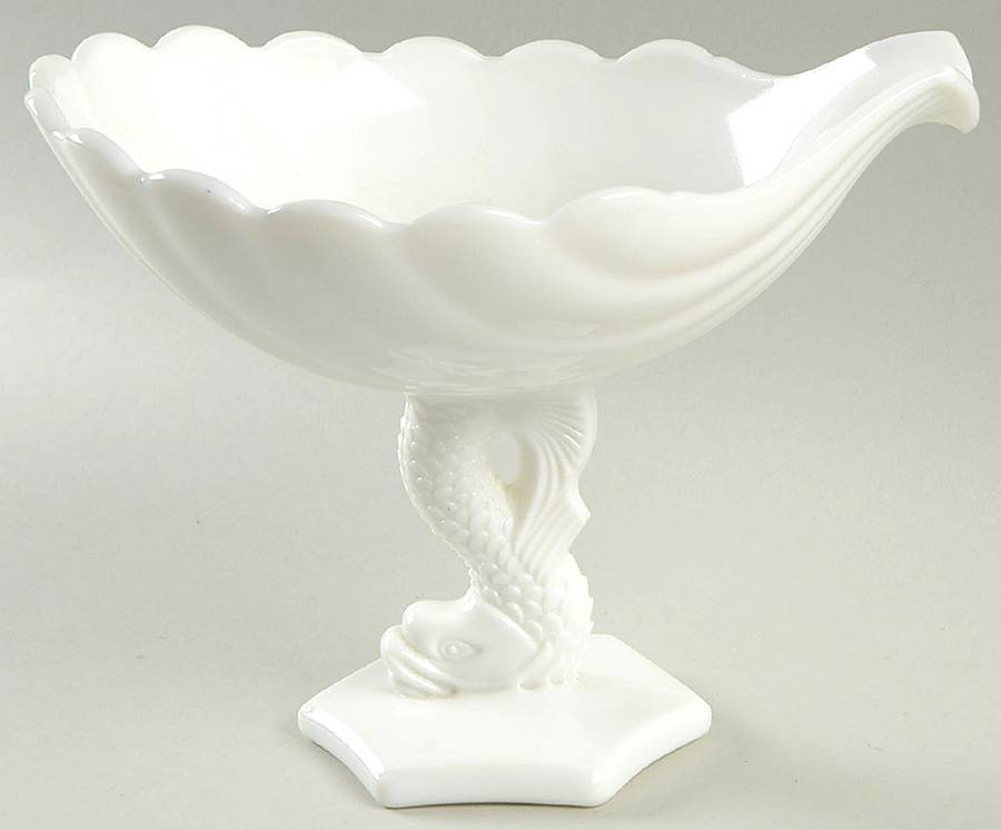 Dolphin Milk Glass 6" Height Open Compote by Westmoreland-1