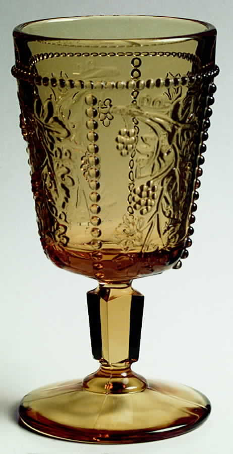 Beaded Grape Amber Water Goblet by L G Wright Glass-1