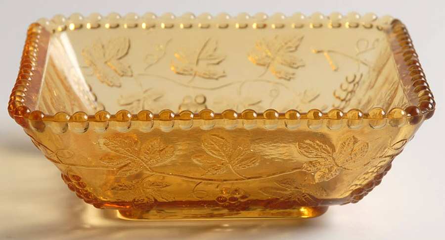 Beaded Grape Amber Square Nappy by L G Wright Glass-1
