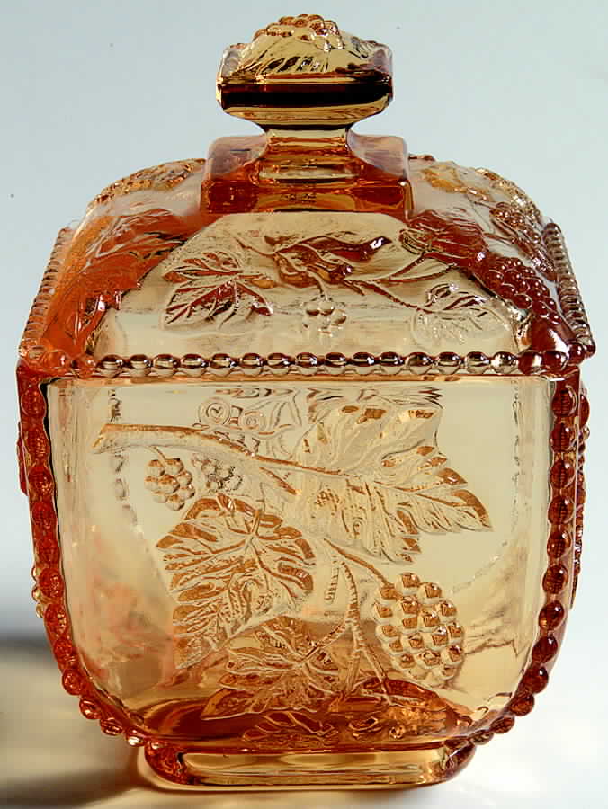 Beaded Grape Amber Square Puff Box with Lid by Westmoreland-1