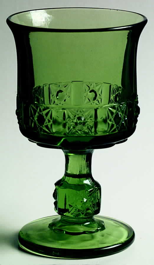 Daisy and Cube Green Water Goblet by L G Wright Glass-1