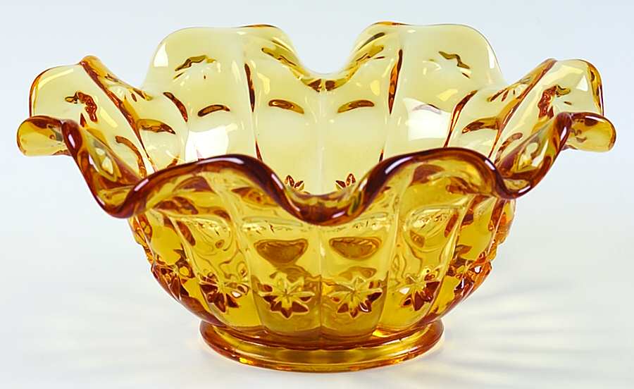 Priscilla Amber 6" Crimped Nappy by L G Wright Glass-1