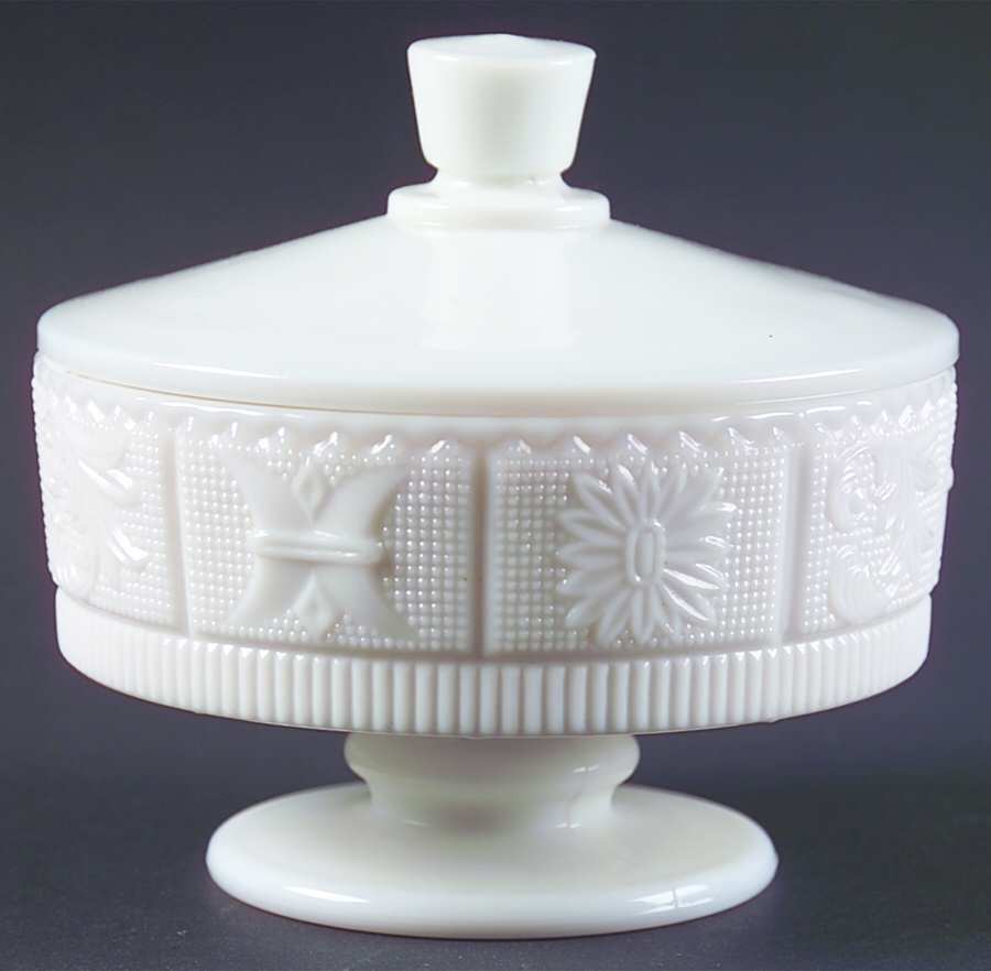 Princess Feather Milk Glass Jam/Jelly & Lid by Westmoreland-1