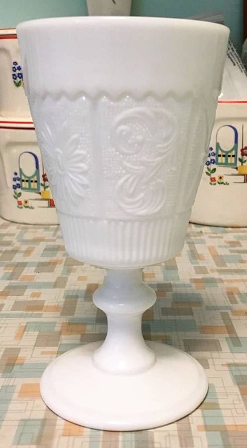 Princess Feather Milk Glass Water Goblet by Westmoreland-1