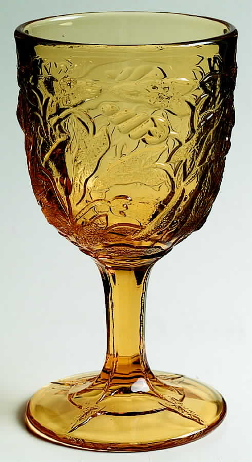 Morning Glory Amber Water Goblet by L G Wright Glass-1