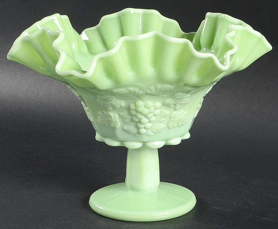 Paneled Grape Mint Green Ruffled Crimped Comport by Westmoreland-1