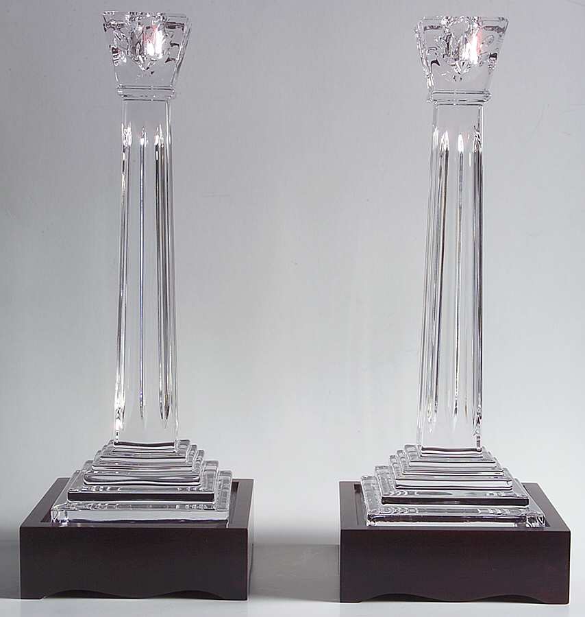 America's Heritage Collection Set 2 11" George Washington Candlestick W/Wd Base by Waterford Crystal-1