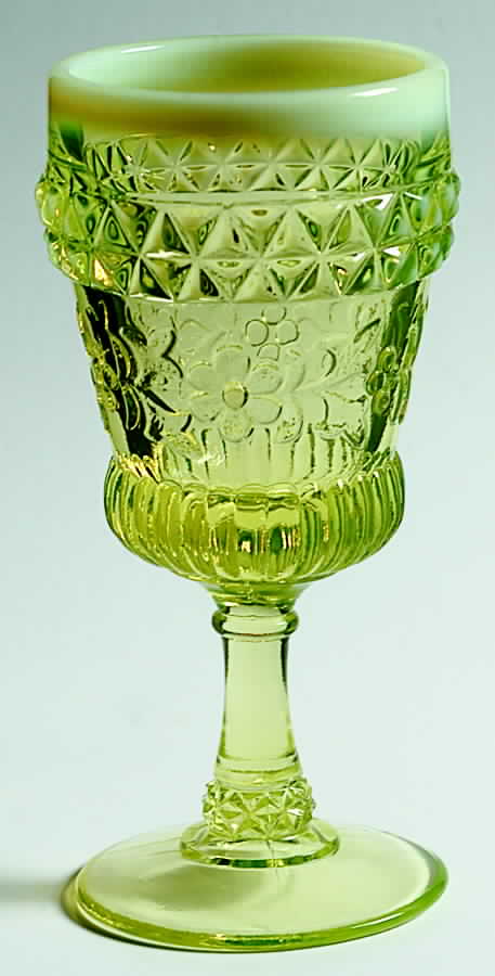Wildflower Vaseline Wine Glass by L G Wright Glass-1