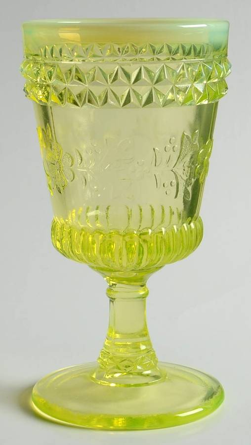Wildflower Vaseline Water Goblet by L G Wright Glass-1