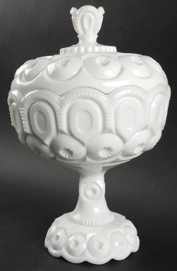 Moon and Star Milk Glass 12" Tall Compote & Lid by L G Wright Glass-1