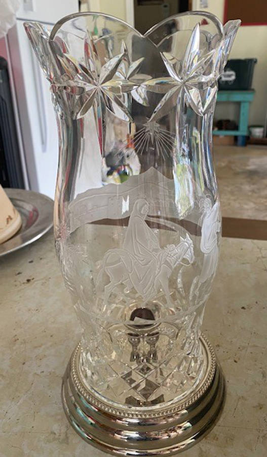 Crystal and Brass Collection Nativity Hurricane Lamp Platinum Base by Waterford Crystal-1
