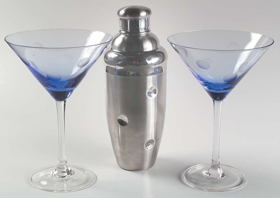 Polka Dot Martini Set (2 Blue Martini Glasses & Shaker by Waterford Crystal-1