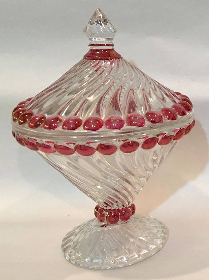 Swirl and Ball Ruby Flash Candy Dish & Lid by Westmoreland-1
