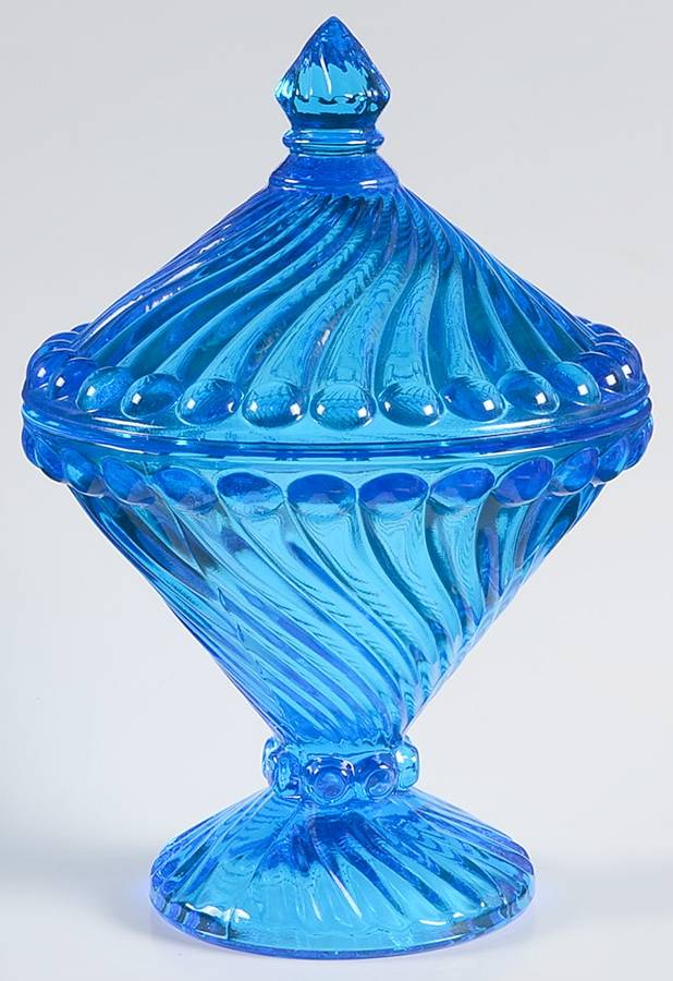 Swirl and Ball Blue Footed Candy Dish & Lid by Westmoreland-1
