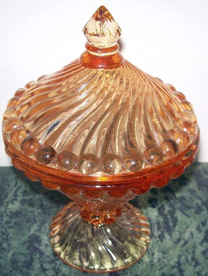 Swirl and Ball Golden Sunset Candy Dish & Lid by Westmoreland-1
