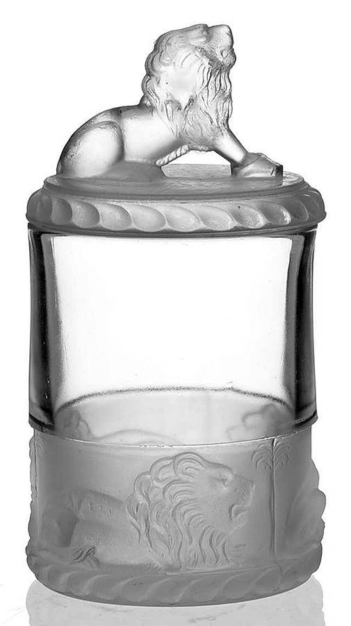 Lion Sugar Bowl & Lid by L G Wright Glass-1