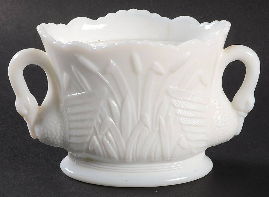 Swan Milk Glass Open Sugar by Westmoreland-1