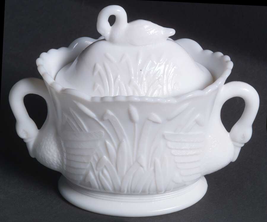 Swan Milk Glass Sugar Bowl & Lid by Westmoreland-1