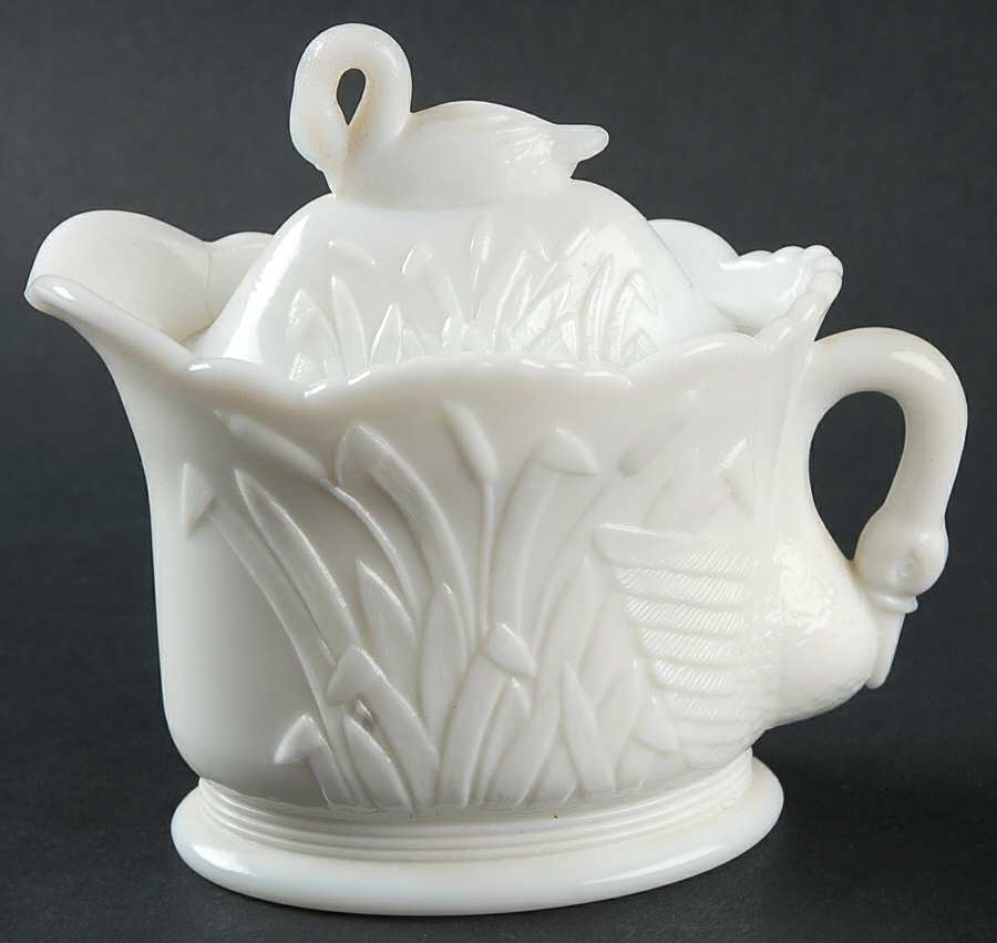 Swan Milk Glass Creamer & Lid by Westmoreland-1