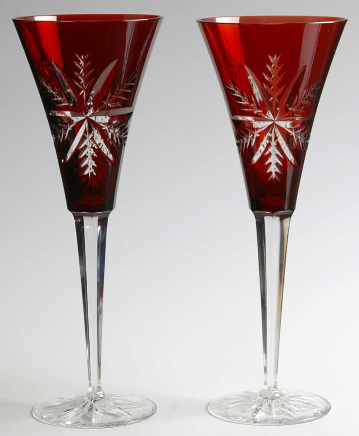 Snow Crystals Red Fluted Champagne - Set of 2 by Waterford Crystal-1