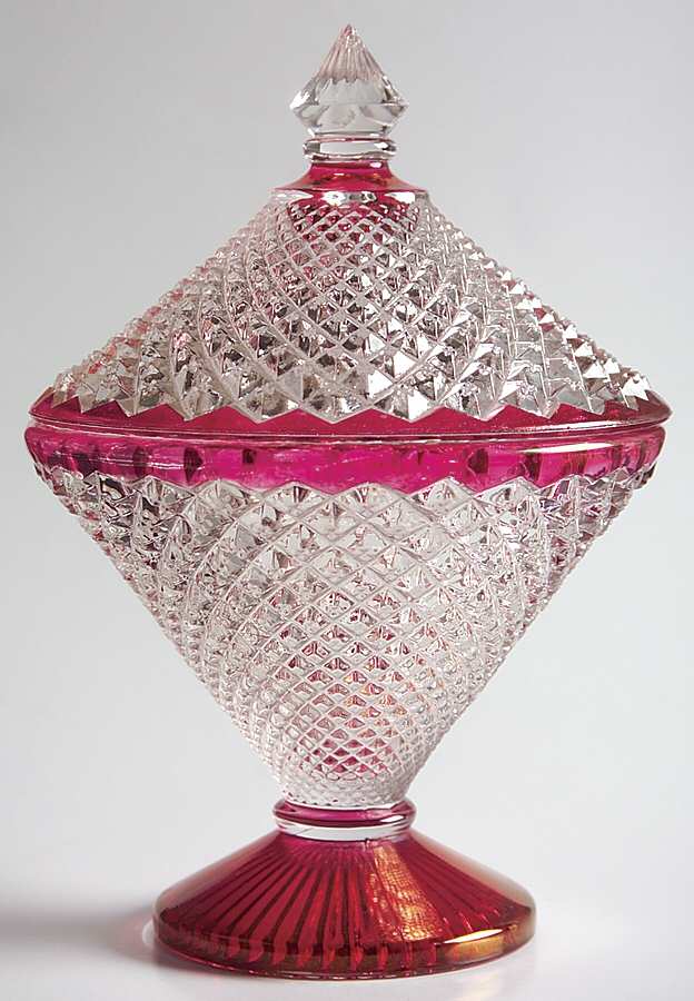 English Hobnail Ruby Flashed Candy Dish & Lid by Westmoreland-1