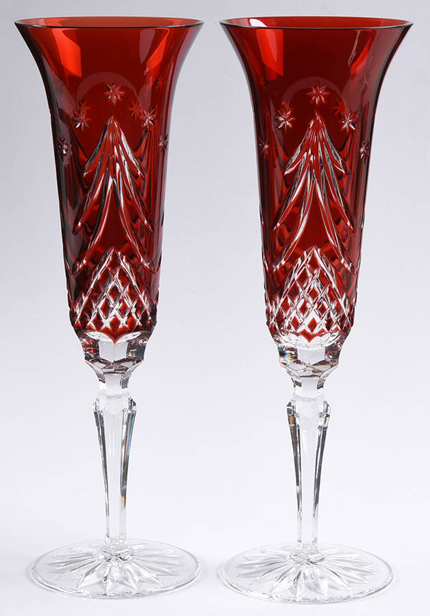 Merry Christmas (Set of 2) Ruby Fluted Champagne by Waterford Crystal-1